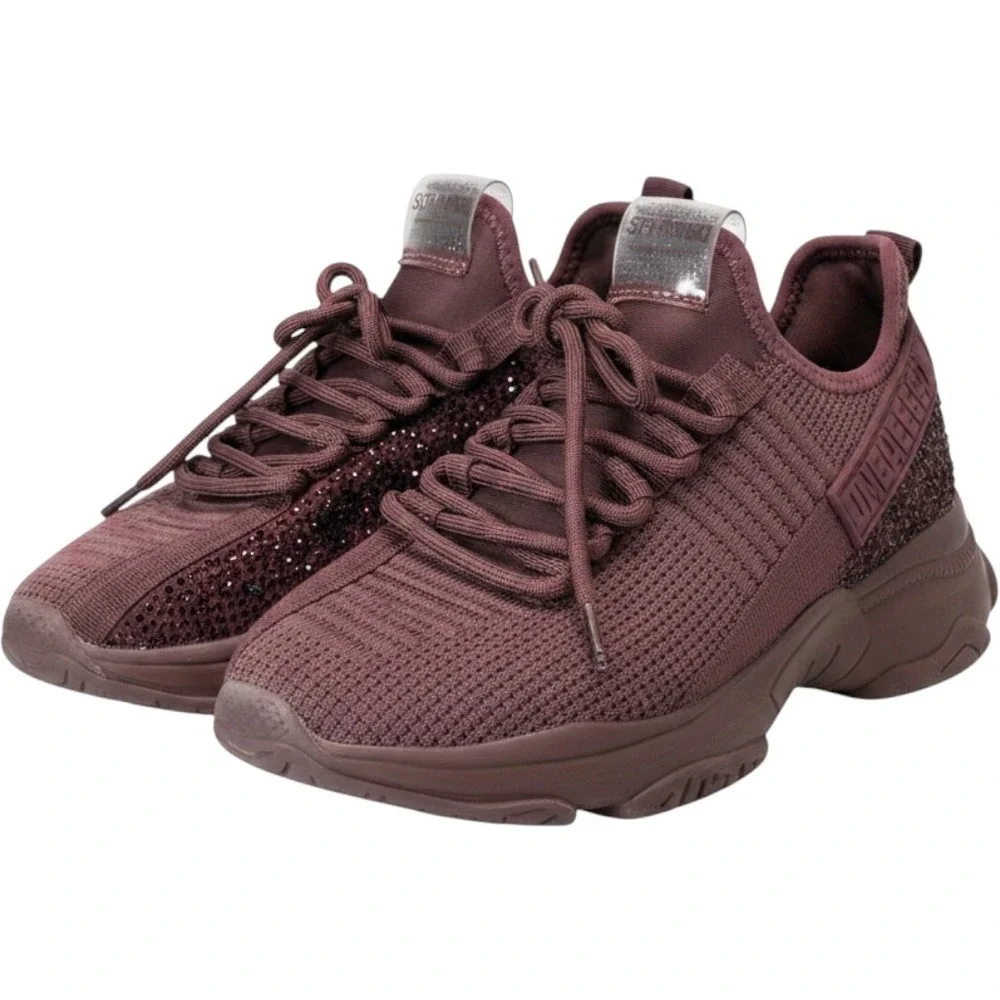 Steve Madden Maxima Burgundy Rhinestone Knit Chunky Platform Sneakers Womens